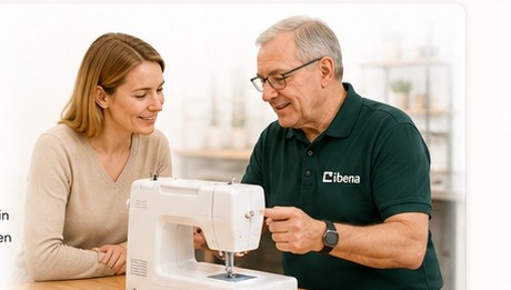 Persönliche Beratung an einer Nähmaschine